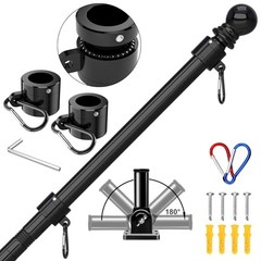 7 FT Flag Pole Kit for Outside House – Heavy Duty Stainless Steel 7FT Black