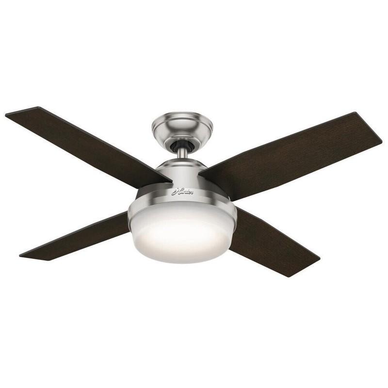 44" Brushed Nickel Indoor LED Ceiling Fan Painted Cased White Glass Bowl Shade gallery