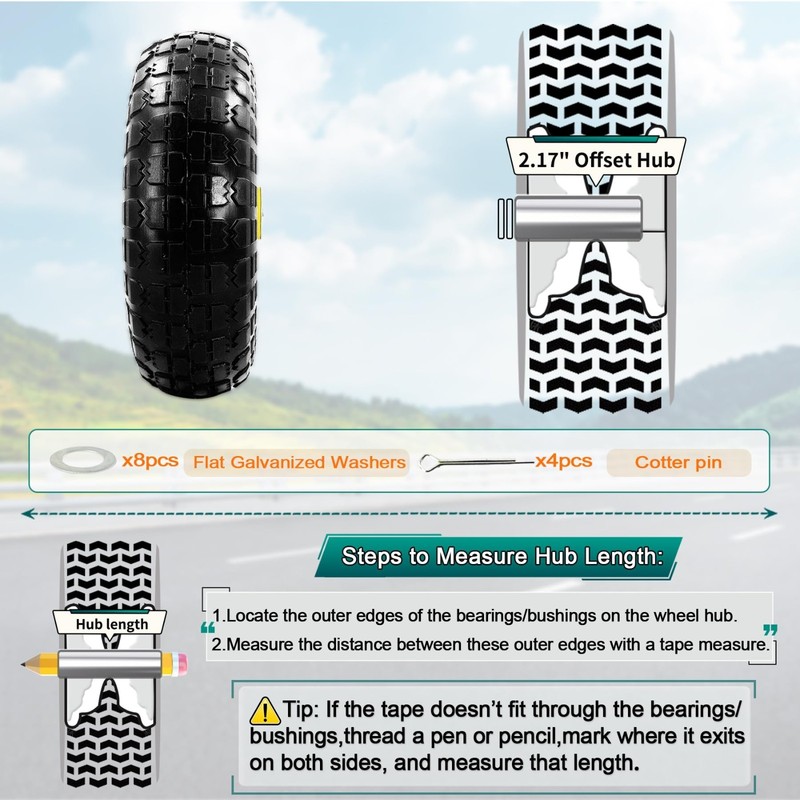 4PCS Upgrade 4.10/3.50-4 Flat Free Solid Rubber Tire and Wheel, 10" Solid Tires gallery