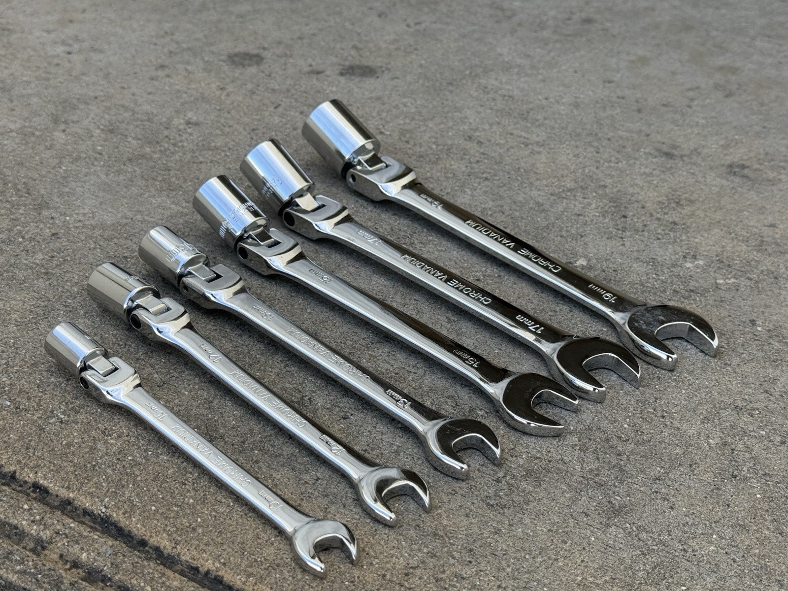 6pcs 12 Point Flex Head Socket Wrench Metric Open End Spanner Wrenches 10 ~ 19mm gallery