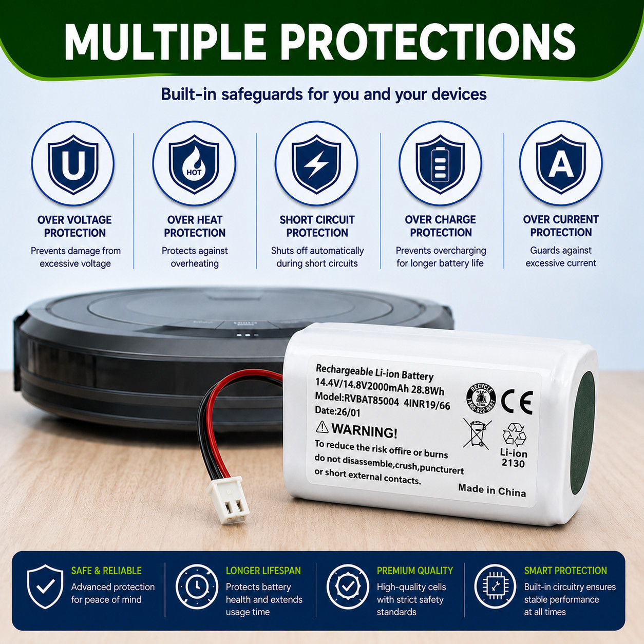 Replacement RVBAT85004 14.4V 2000mAh Li-Ion Battery for Shark Robot Vacuum gallery