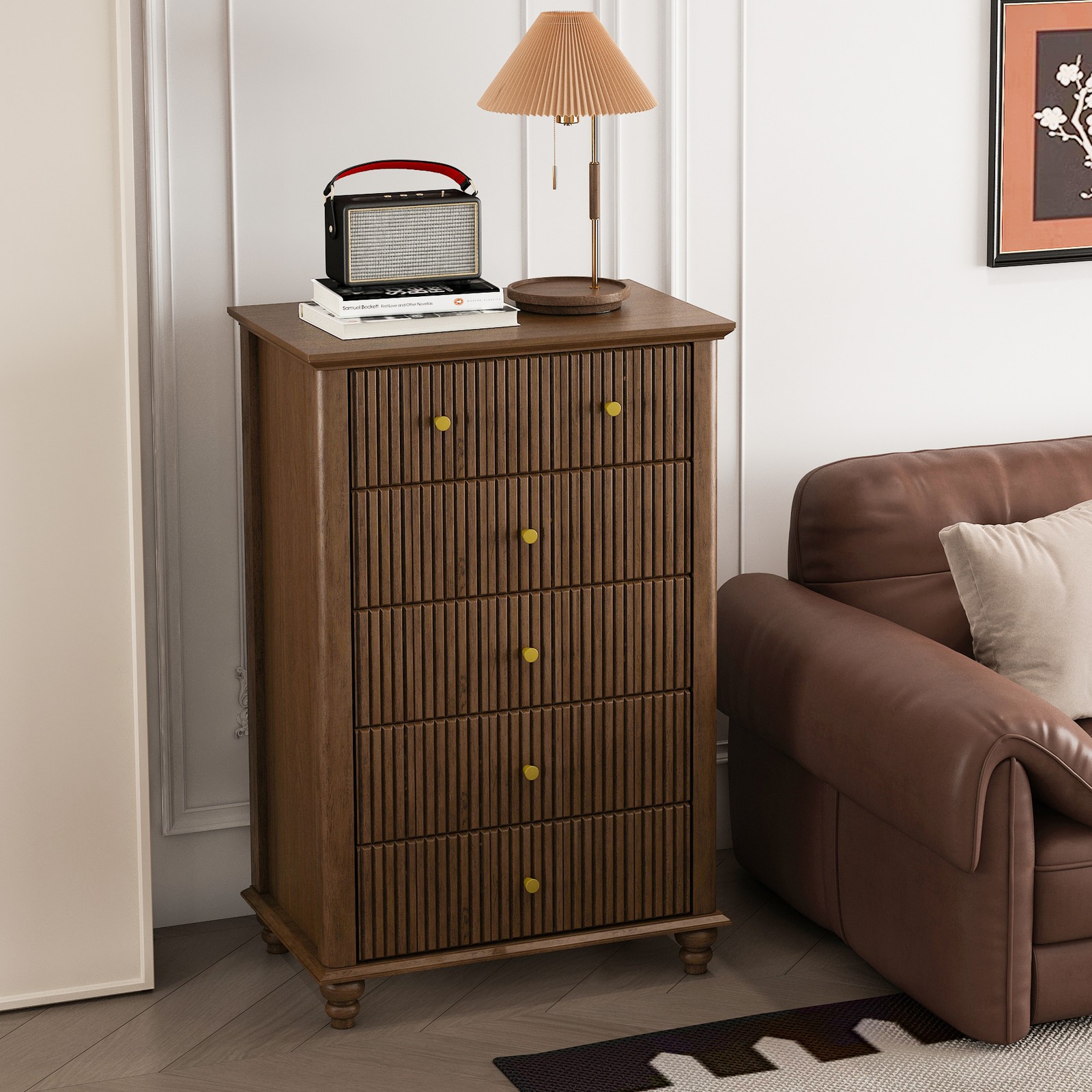Fluted 5 Drawer Chest, 45 Inch Tall Modern Cabinet of Drawers,Nightstand gallery