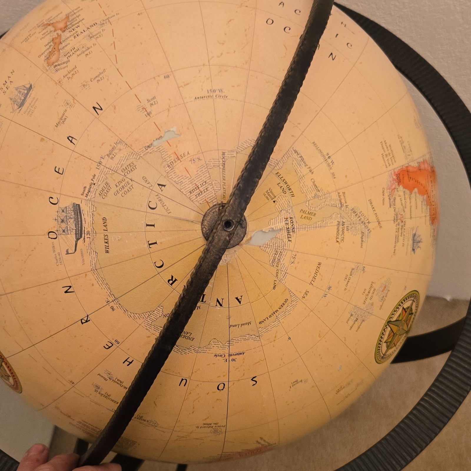 Antique Style Floor Standing Rotating World Globe, Multicolor w/ Metal Stand gallery