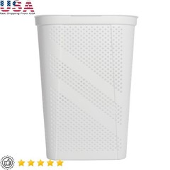 Hinged Lid Laundry Hamper Plastic Ventilated Design W/ Carrying Handles Home Use