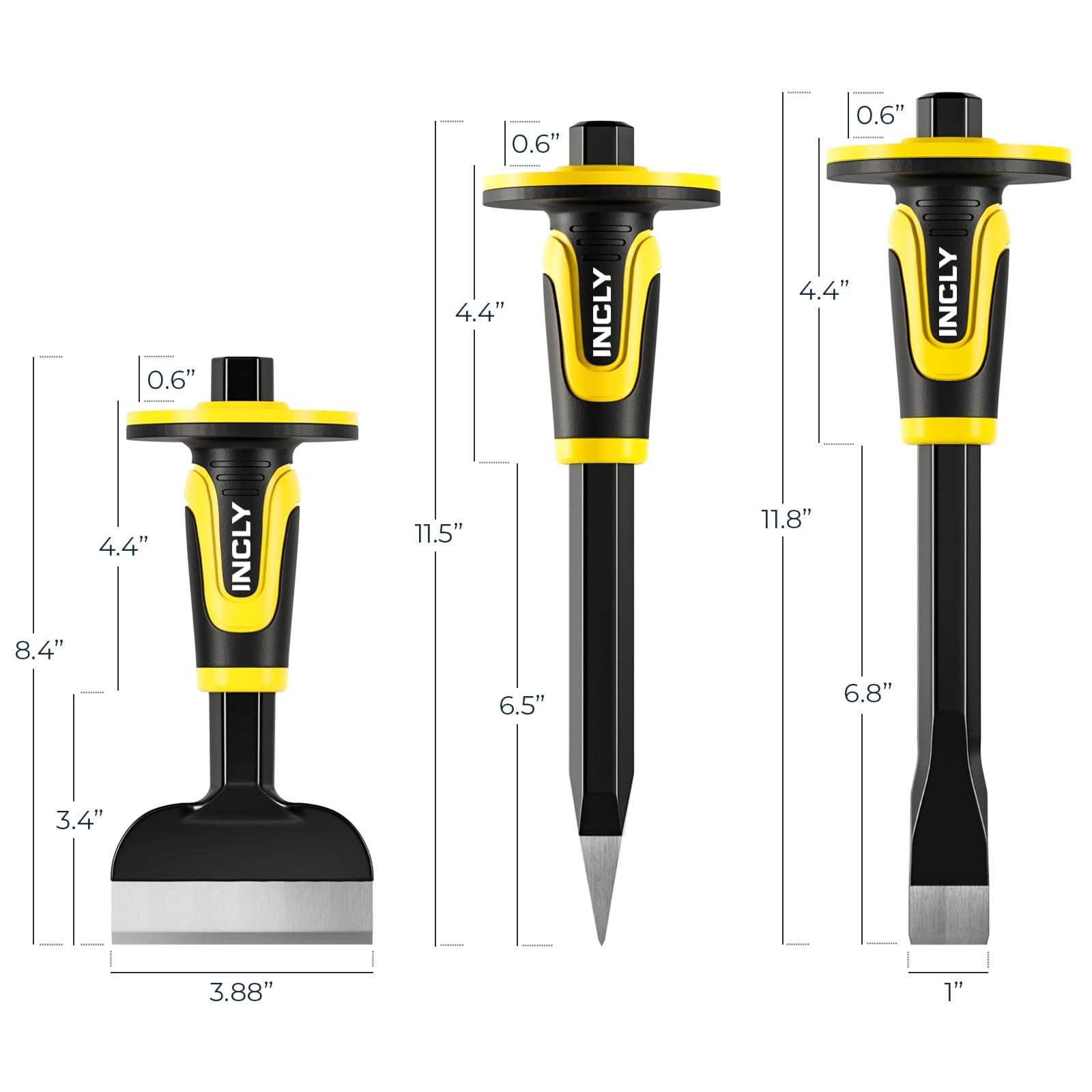 INCLY 3PCS Masonry Chisel Set with Hand 11 inches, 8 Black + Yellow gallery