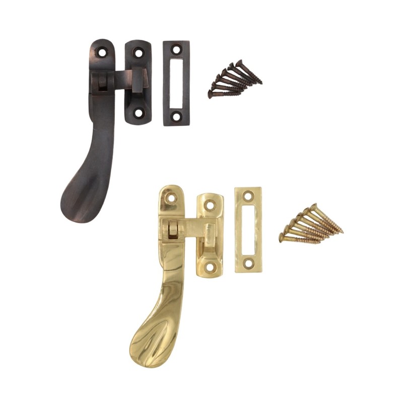 Flat Handle Window Casement Latch Set in Polished Brass gallery