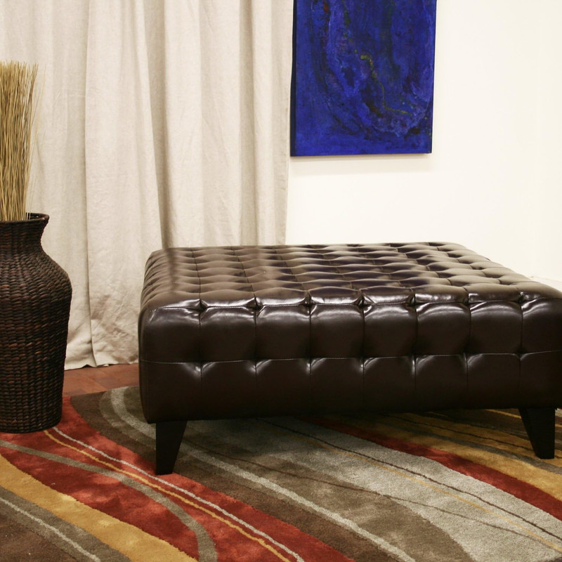 Pemberly Dark Brown Bonded Leather Square Ottoman for Stylish Living gallery