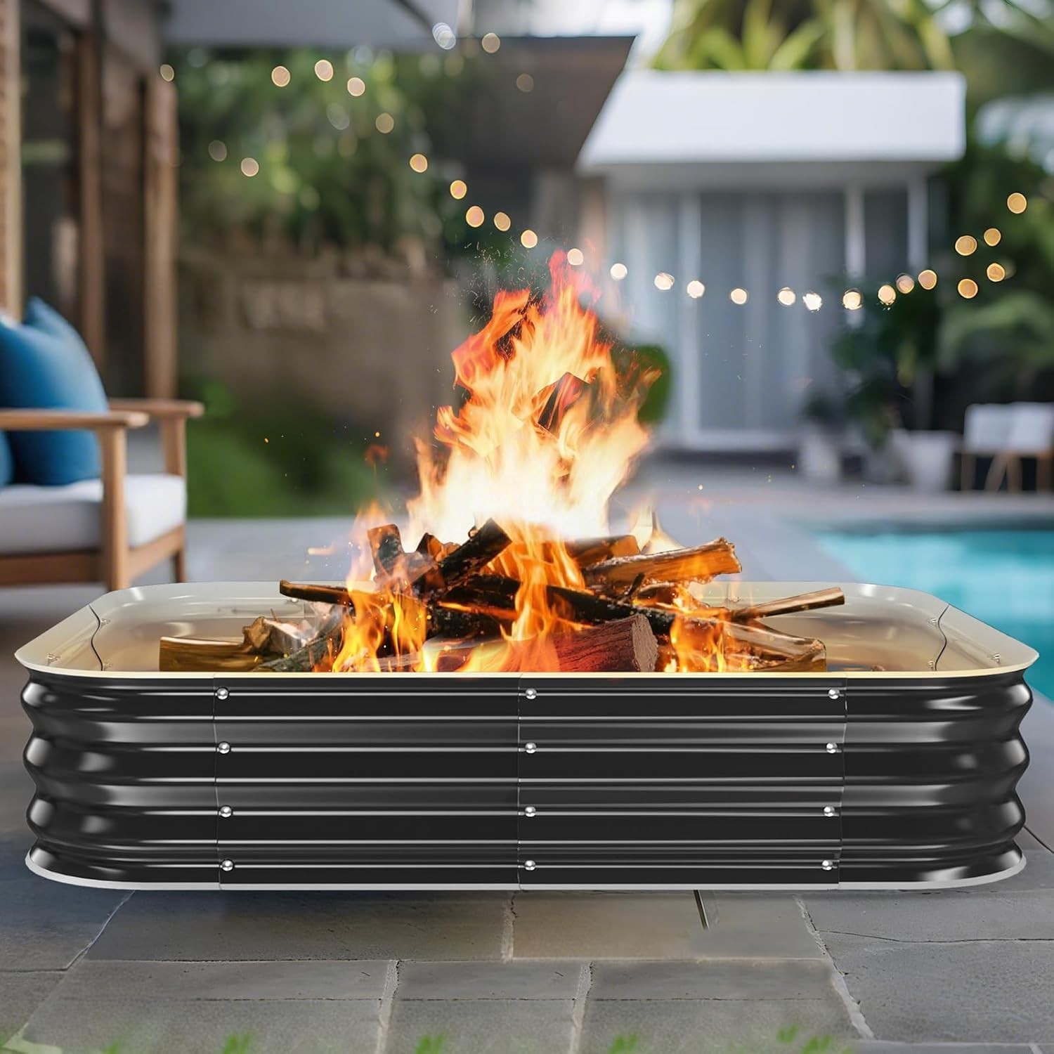 48in Square Fire Pit Ring Heavy Duty Steel Outdoor Wood Burning Firepit gallery
