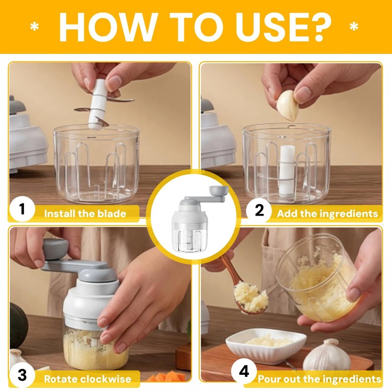 Multi-Functional Manual Food Processor Vegetable Chopper, Hand-Powered handle... gallery