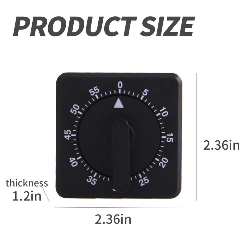 Square 60 Minute Mechanical Kitchen Timer Loud Alarm No Batteries Ideal Black gallery