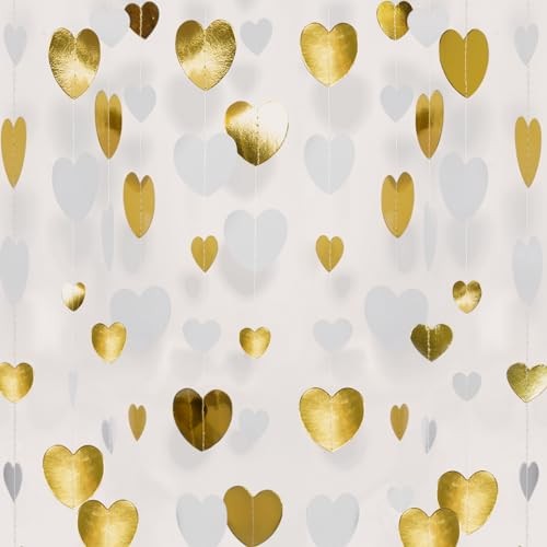 White Gold Heart Garlands - 52Ft Glitter Valentines Day White Gold Glitter gallery