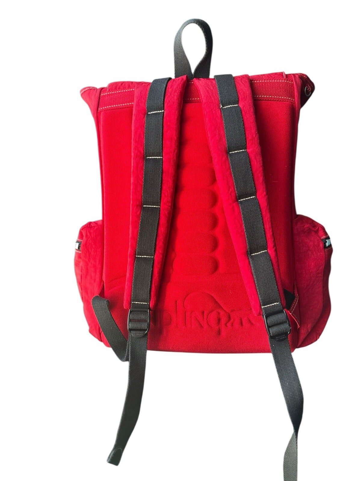VTG 90’s Kipling Red Nylon Backpack Large Flap Buckle Drawstring Padded Back 3