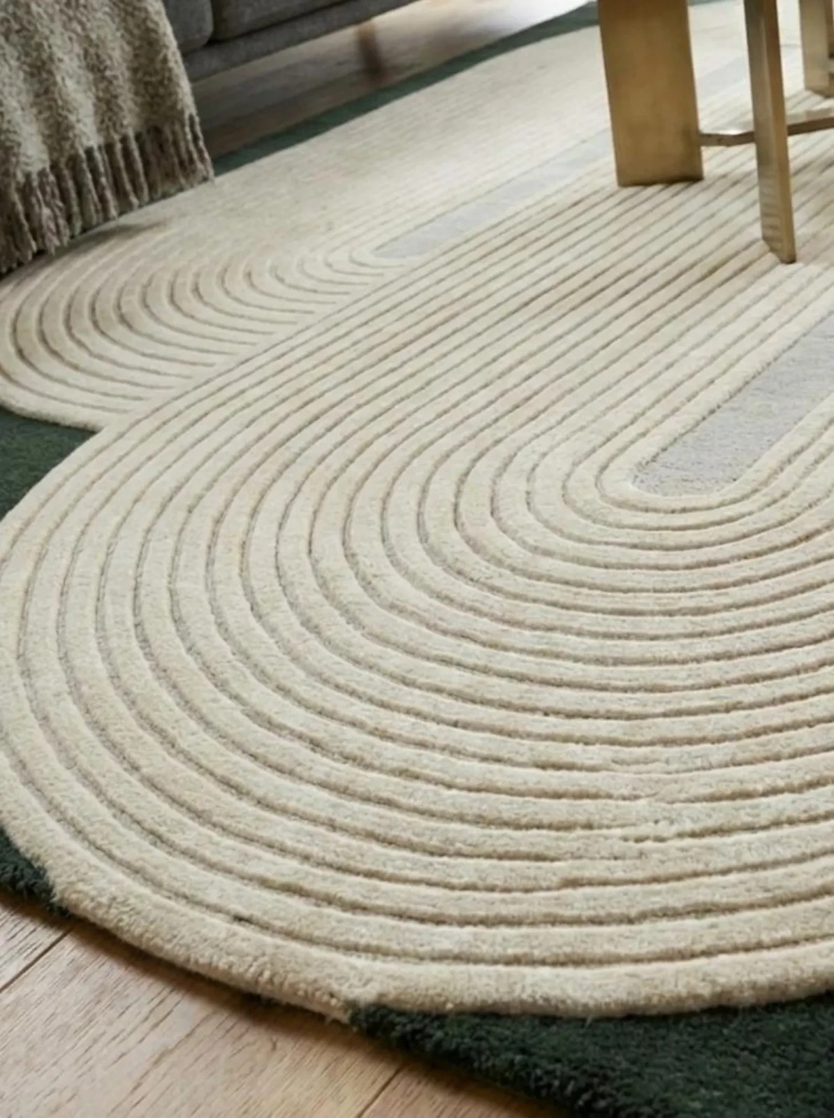 Modern Abstract Oval Area Rug, Green Beige Living Room Carpet, Scandinavian gallery
