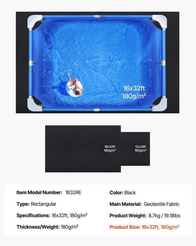 Rectangle Pool Liner Pad, 16 x 32 ft Pool Liner Pad for Above Ground Swimming Po gallery
