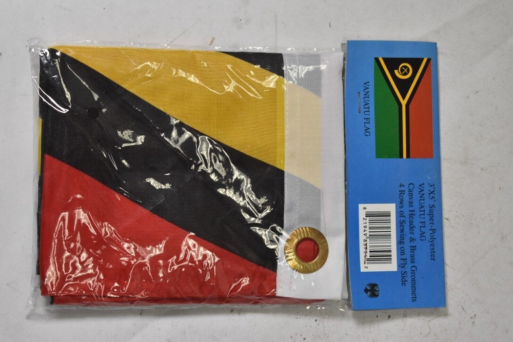 Vanuatu Flag 3' x 5' Canvas Header & Brass Grommets Super Polyester 4 Row Sewing