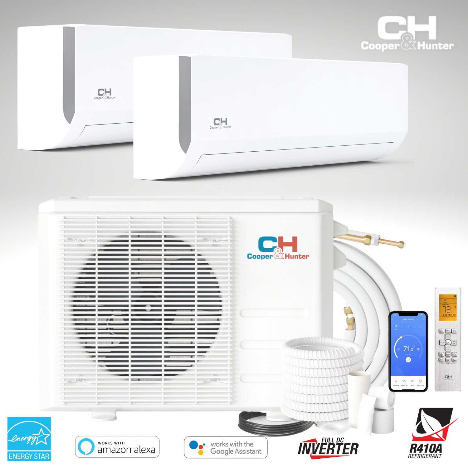 18000 BTU 230V Dual 2 Zone Mini Split Heat Pump Air Conditioner 22.5 SEER gallery