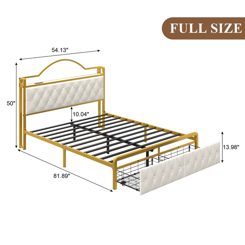 Full Upholstereded Bed Frame with 2 Storage Drawers, LED Lights,With Charging gallery