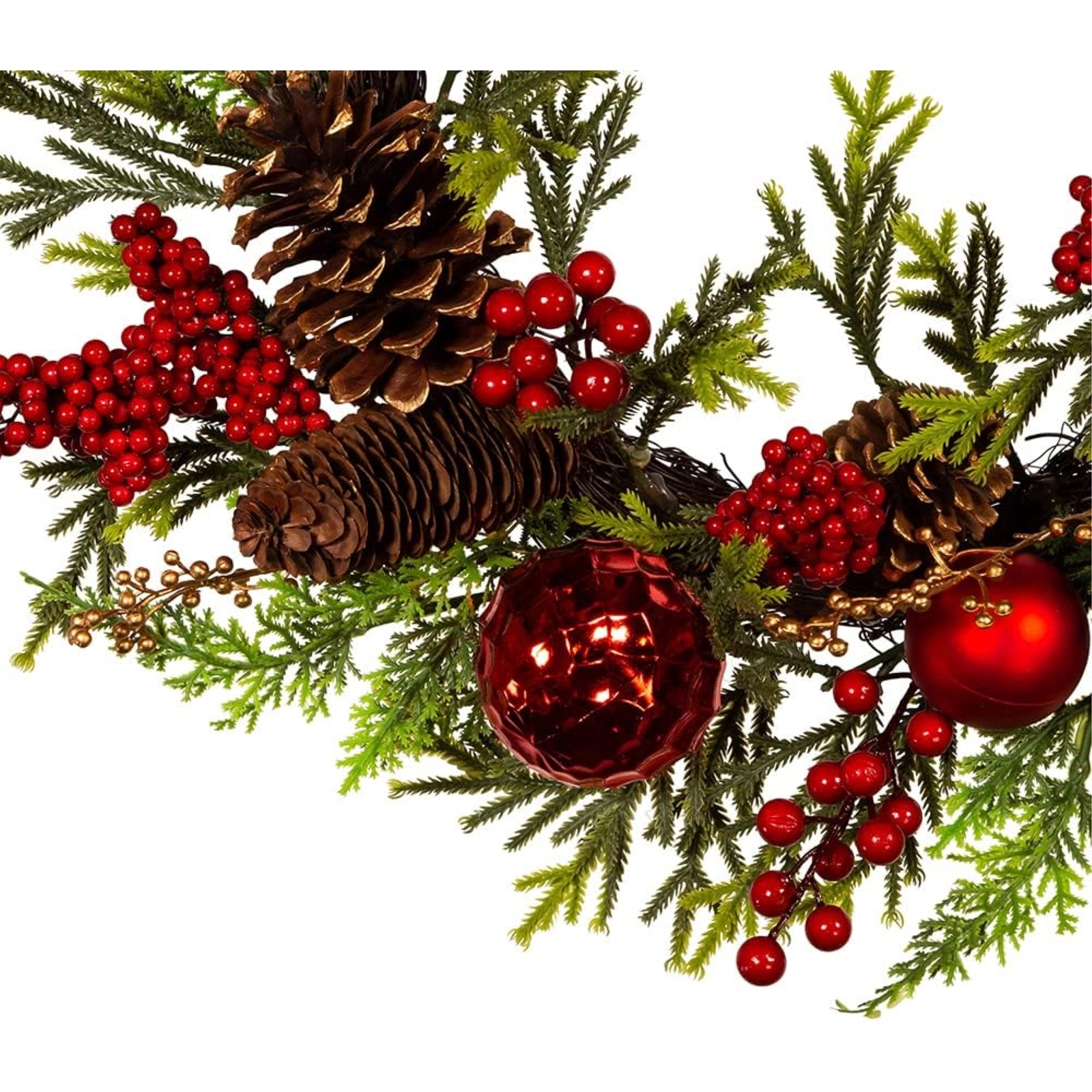 Kurt Adler Unlit Rattan Artificial Christmas Decorated Wreath, Red and Green,24" gallery