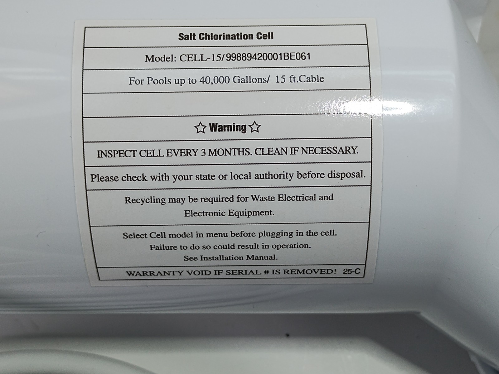Salt Cell T-15 Replacement for Hayward Turbcell 15 - Up to 40000 Gal Pools *READ gallery
