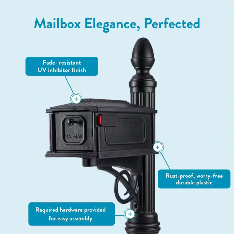 Stratford Black, Medium, Plastic, All-In-One Mailbox and Post Combo gallery