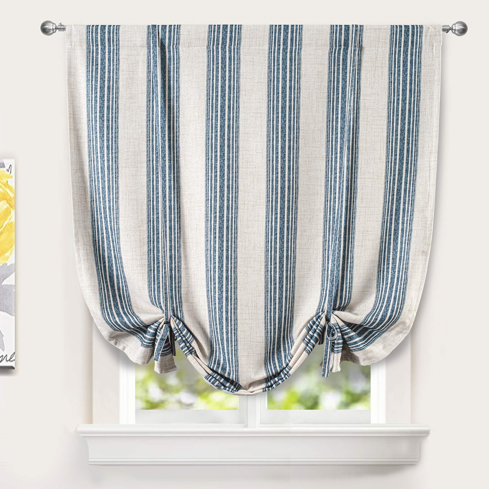 Chris Vertical Striped Linen Tie Up Curtain Blackout Thermal Adjustable Drapes gallery
