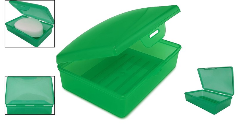 Practical Green Soap Box with Secure Hinged Lid - Perfect for Travel & Home Use gallery