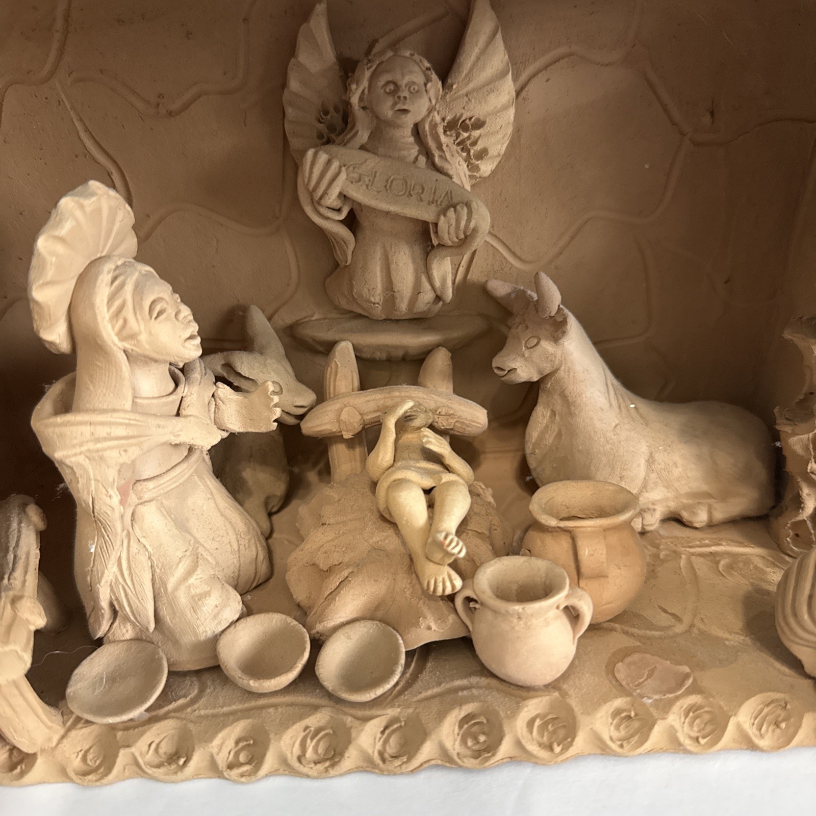 Handmade Terracotta Nativity Scene Christmas Village Figures Angel & Animals gallery