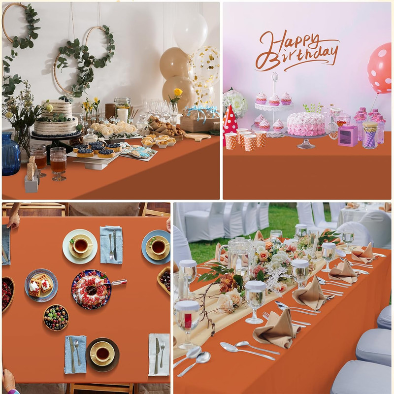 3Pcs Orange Tablecloths for Rectangle Tables,Disposable Plastic Table Cloth,Wate gallery