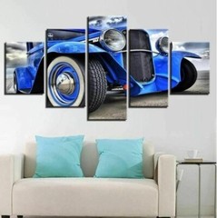 Blue Hot Rod Front Car 5 Panel Canvas Print Wall Art Poster Home Decoration