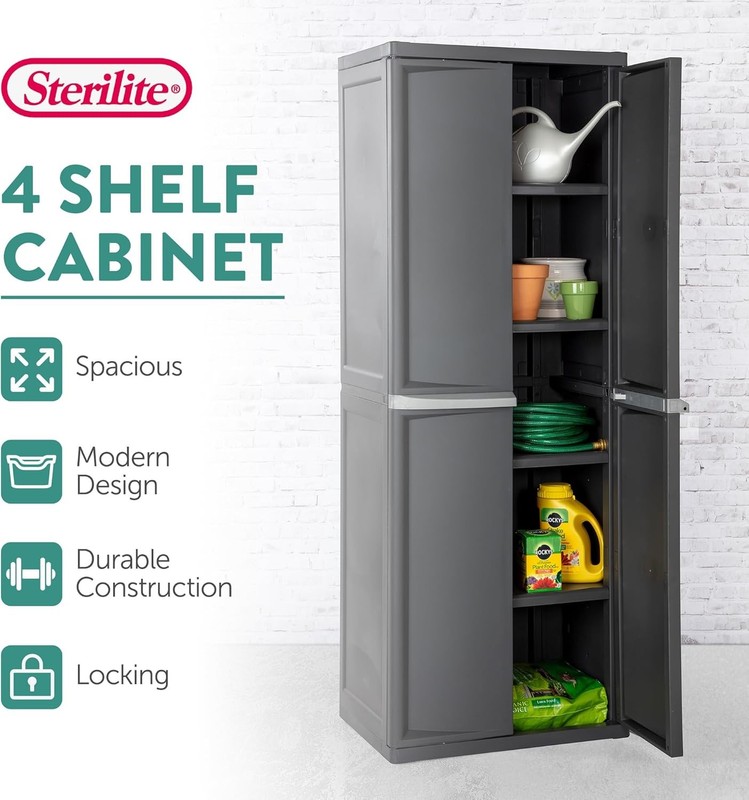 Sterilite 4 Shelf Cabinet, Lockable Utility Storage w/ Adjustable One Size gallery