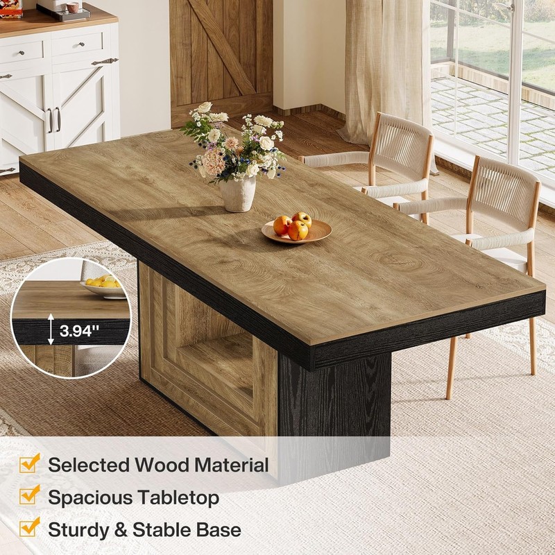 63 Inch Rectangular Dining Table Farmhouse Wooden Kitchen Table for 4-6 People gallery