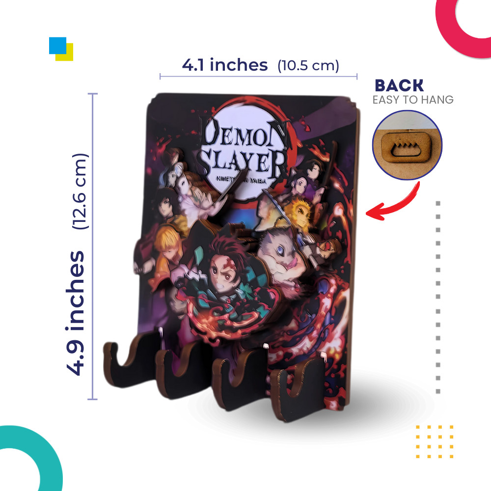 Demon Slayer Key Holder - Anime Wall Organizer - 3D Laser Cut MDF Wood Key Rack gallery