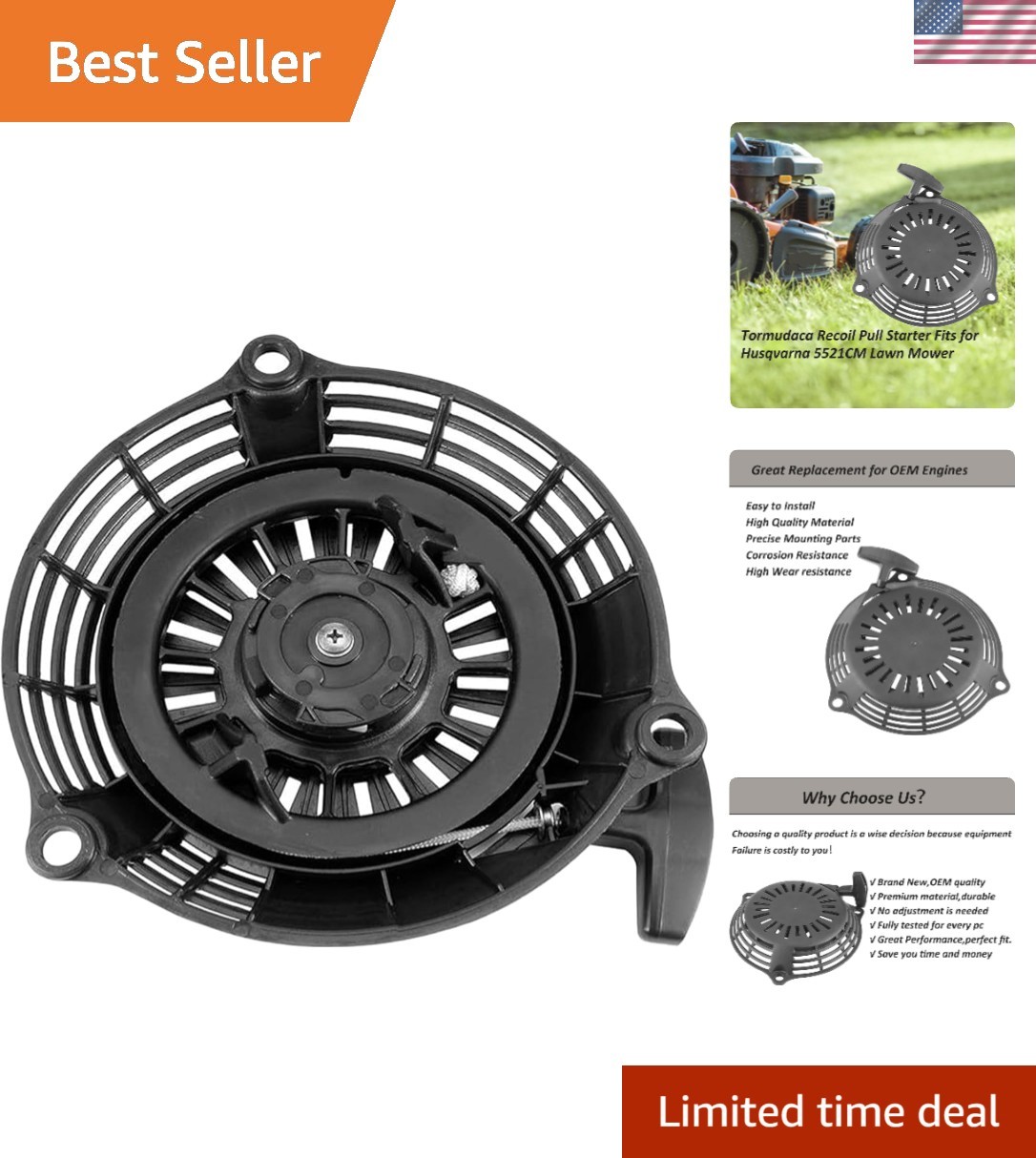 Top Quality Recoil Starter Assembly for Husqvarna 5521CM Lawnmowers - 9x8 Inches gallery