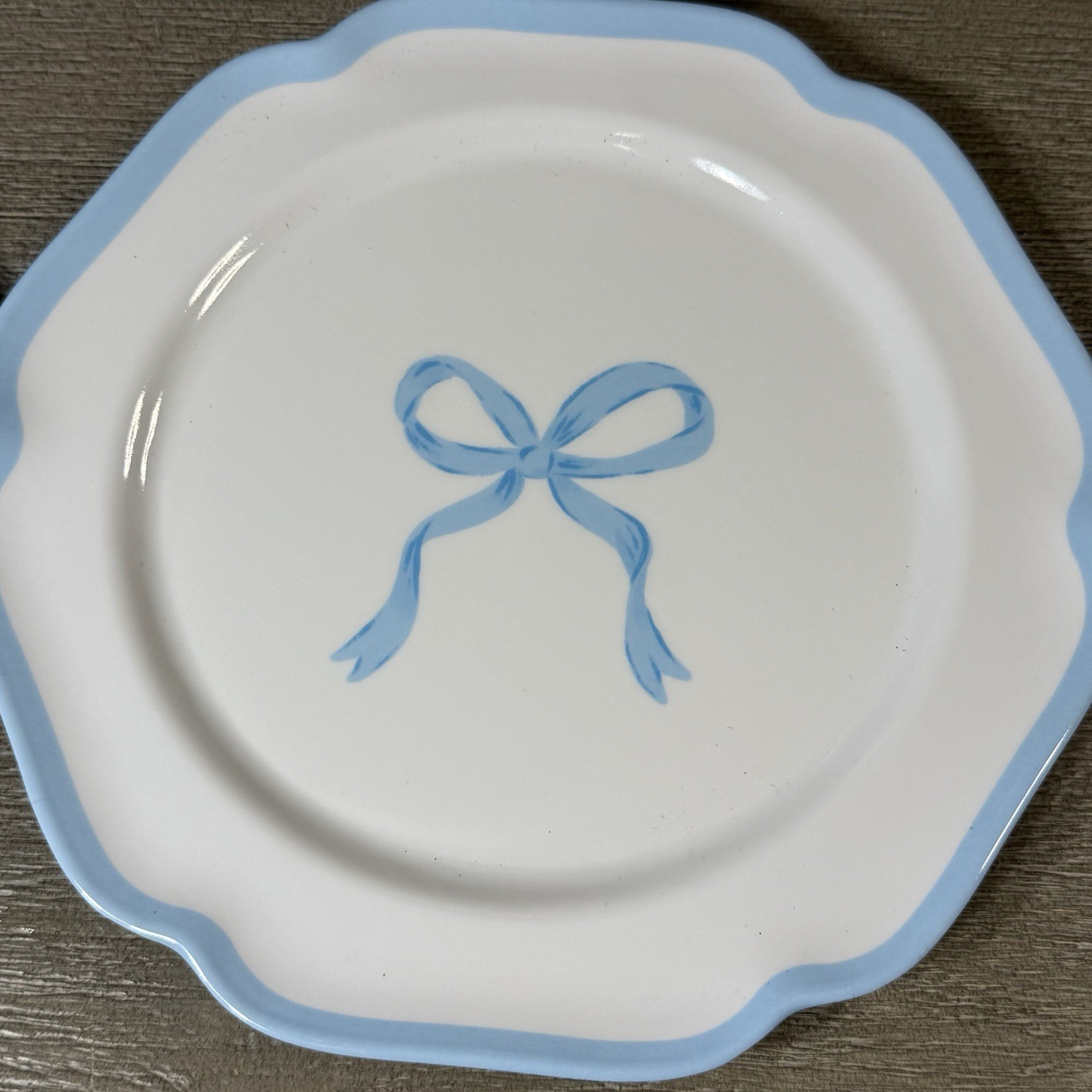 4 Shabby Chic Blue Bow Border Melamine Salad Plate 8" Dishwasher Safe gallery