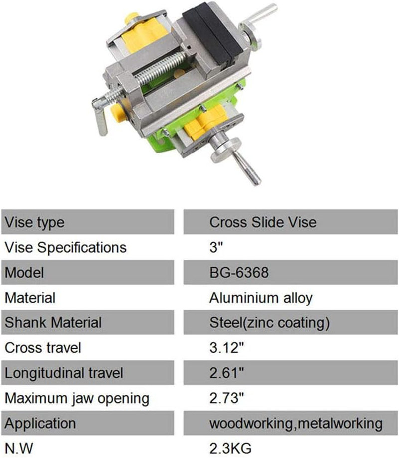 3" Cross Slide Drill Press Vise Compound Bench Table Bench Top Woodworking Clar gallery
