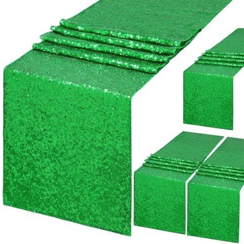 Sequin Table Runner 4 Pack 12x72 Inch Glitter Table 4Pcs - 12"x72" Green gallery