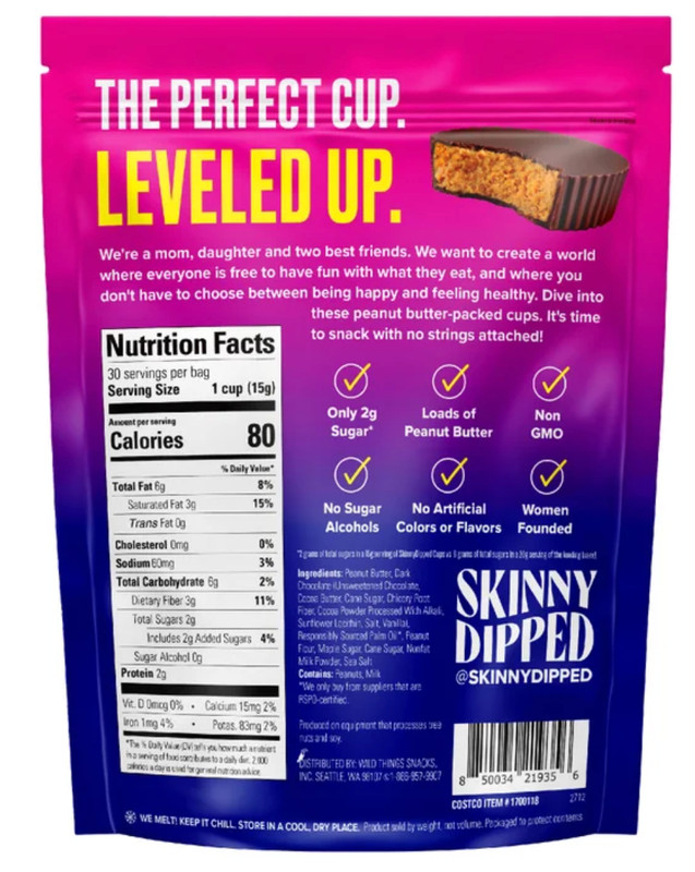 Skinny Dipped Dark Chocolate Peanut Butter Cups 30 count 15.9 oz Bag LOW SUGAR gallery