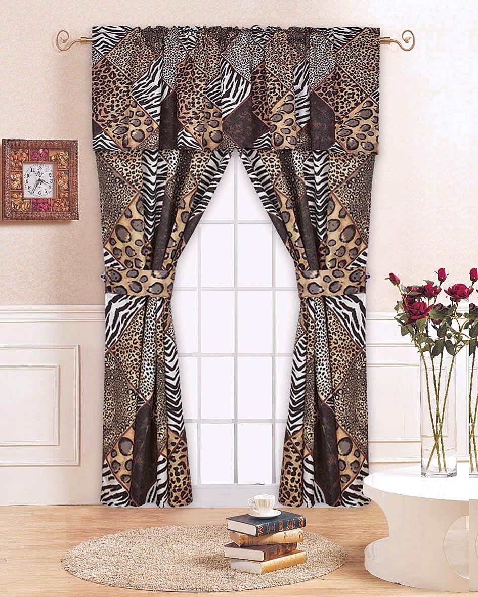 Safari Cheetah Leopard Animal Print 5pc Curtain Set (84"W x 63"L) with Valance gallery