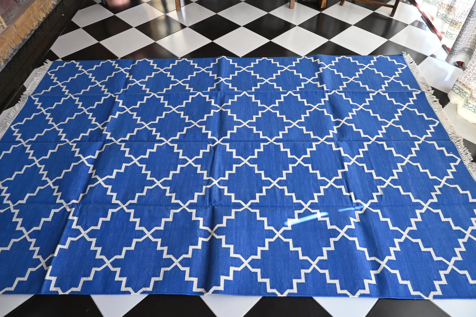 Rugmoda Cotton Blue & Ivory Moroccan Trellis 5x8 ft Living Room Area Rug gallery