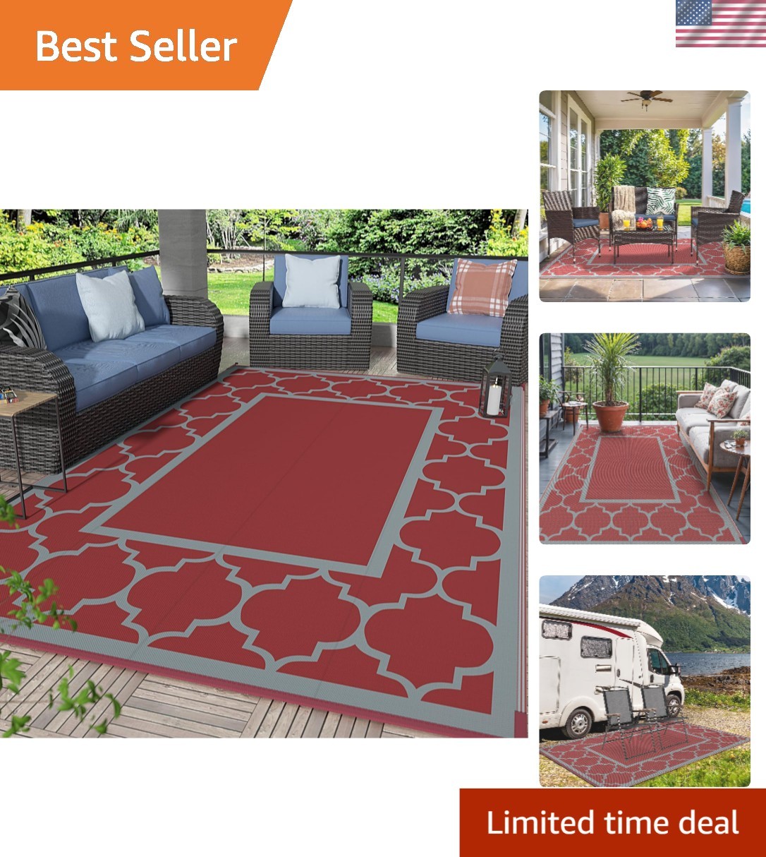 6' x 9' Outdoor Rug Waterproof for Patio Decor, Foldable Reversible Plastic S... gallery