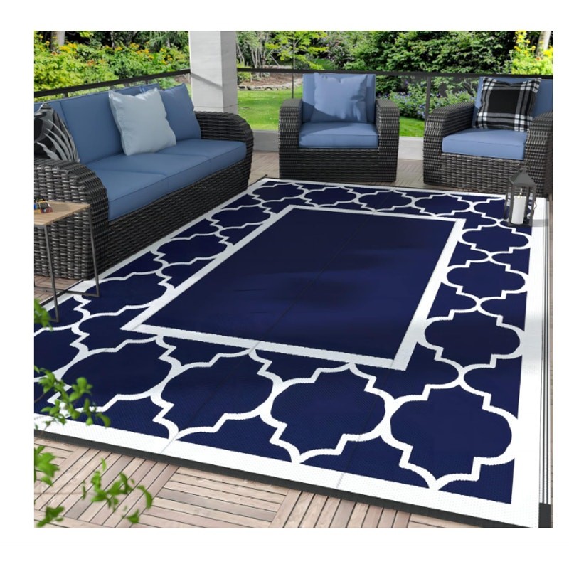 8'x10' Outdoor Rug Waterproof Patio Foldable Reversible Plastic - Blue / White gallery