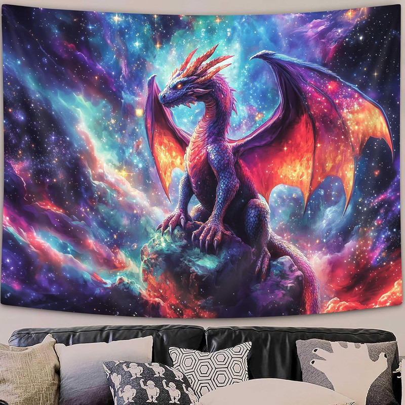 Purple Dragon Tapestry, Gothic Medieval Fantasy Animals Cool Dragon Tapestry for gallery