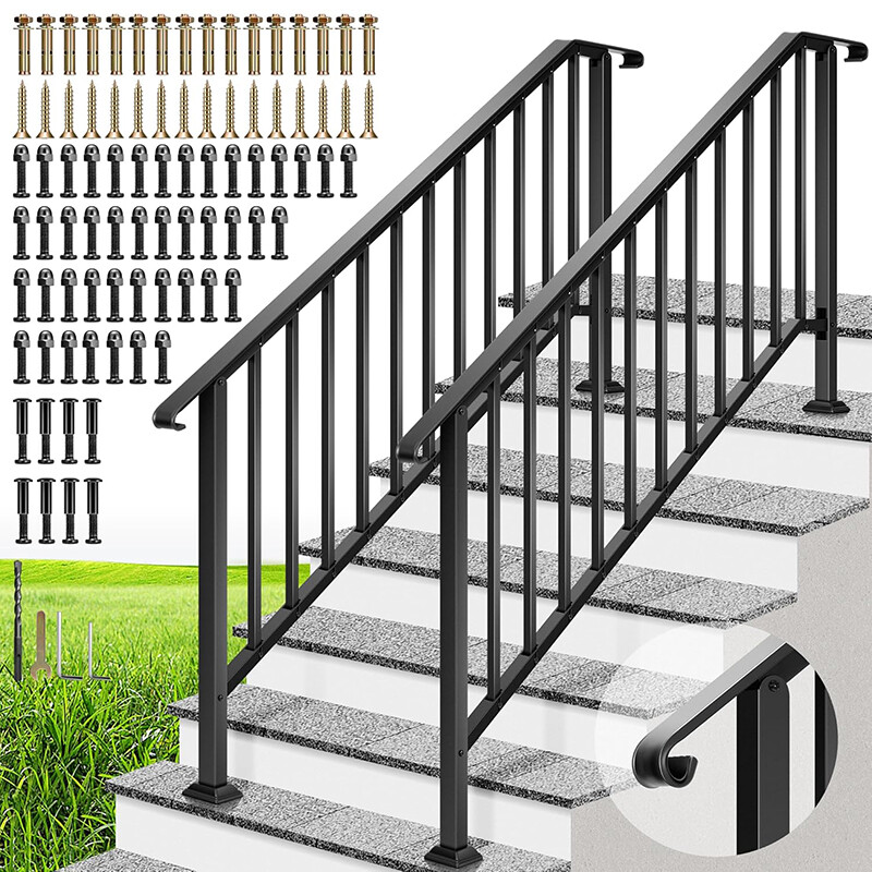 2-Pack 6 Step Hand Rails for Outdoor Steps Wrought Iron Railing for Porch Deck gallery