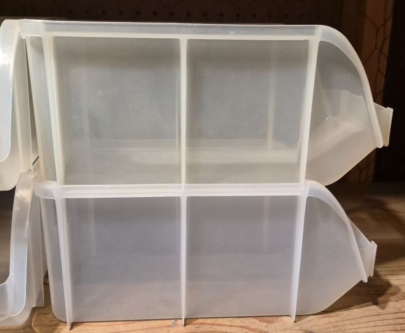 6 BOXES Medium Clear Plastic Stackable Storage Bins Boxes L11" x H5" x W5.5"!!! gallery