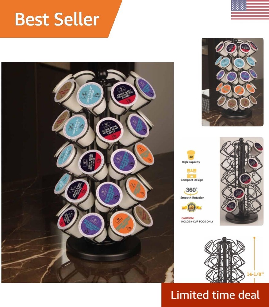Space-Saving K-Cup Carousel Holder - Deluxe Metal Construction, 40 Pods Capacity
