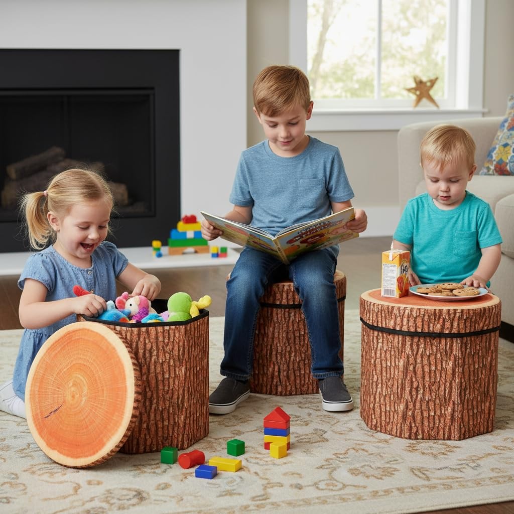 Tree Stump Storage Stool,Multifunctional Toy Storage Box,Tree Stump Stool, Fo... gallery