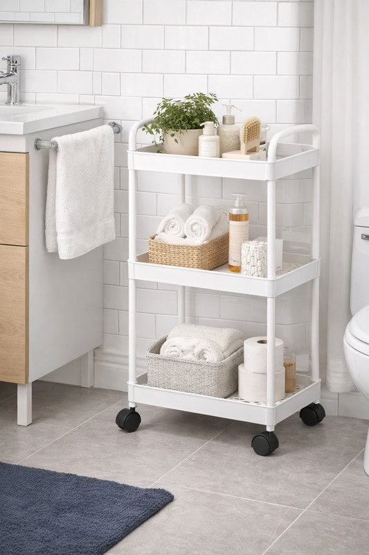 3-Tier Small Rolling Storage Cart Multi Purpose Utility Organizer White PVC gallery