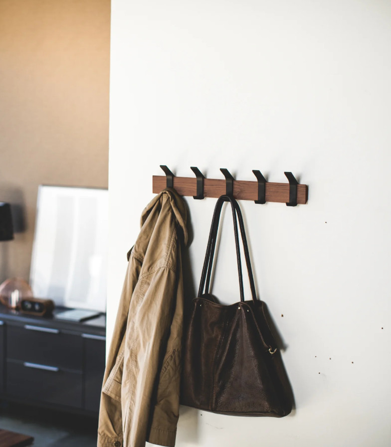 Yamazaki Home Rin Wall Mounted Coat Rack Wood Steel Modern Japanese Space Saving gallery