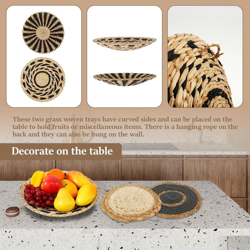 7Pack Boho Wall Basket Set Hanging Woven Wall Basket Decor Rattan Flat Round Wic gallery