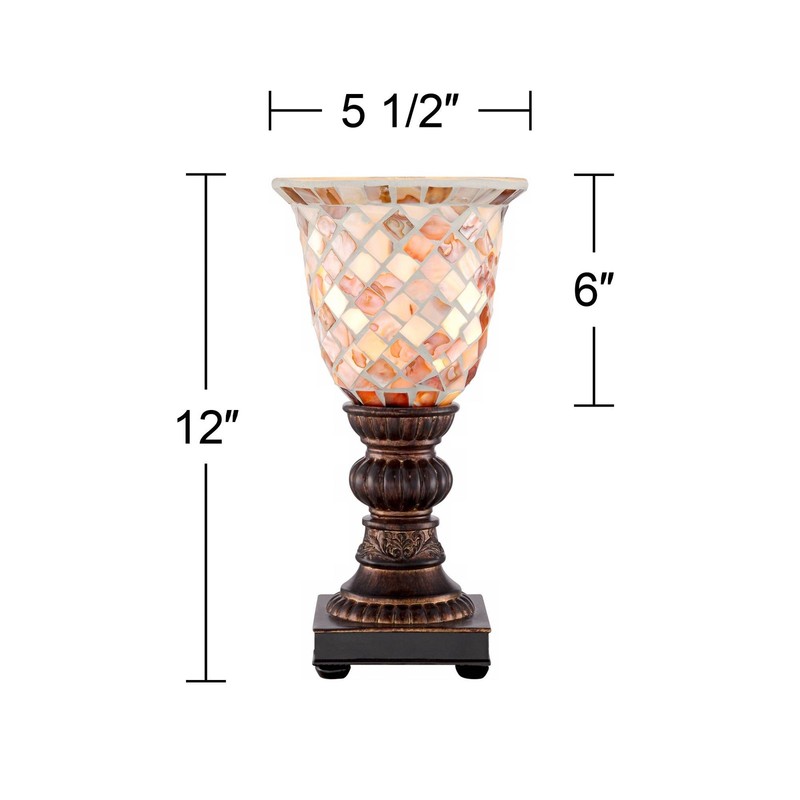 Traditional Uplight Accent Table Lamp 12" High Bronze Mosaic Ivory Glass Bedroom gallery